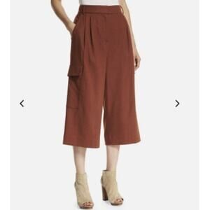 Tibi Owen Twill Cropped Wide Leg Cargo Pants Womens Size 10 Wool Blend Rust Fall